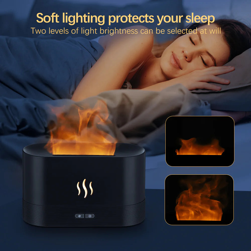Difusor y humidificador ultrasonico de aromaterapia Flame Fire para realzar la fragancia del hogar y el dormitorio.