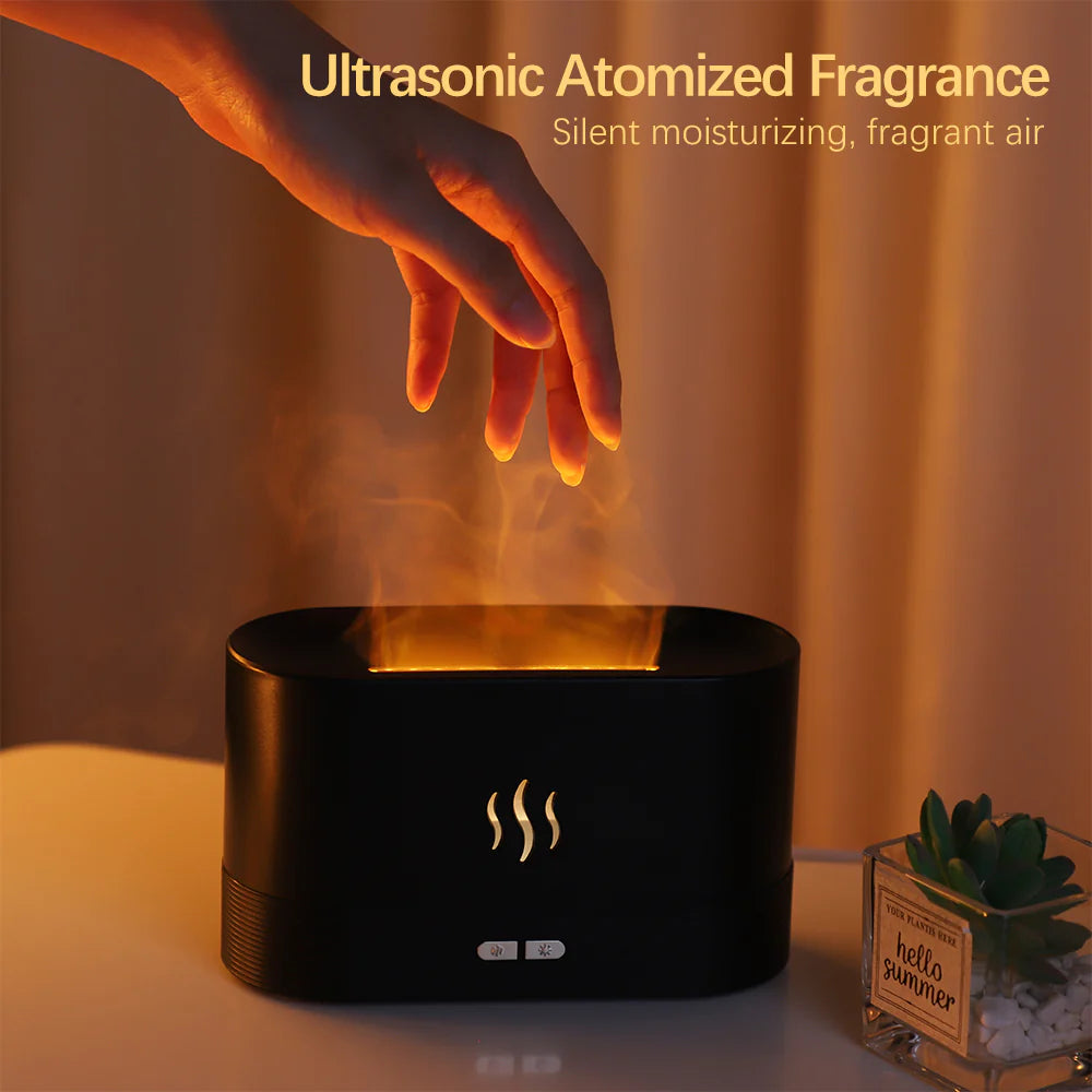 Difusor y humidificador ultrasonico de aromaterapia Flame Fire para realzar la fragancia del hogar y el dormitorio.